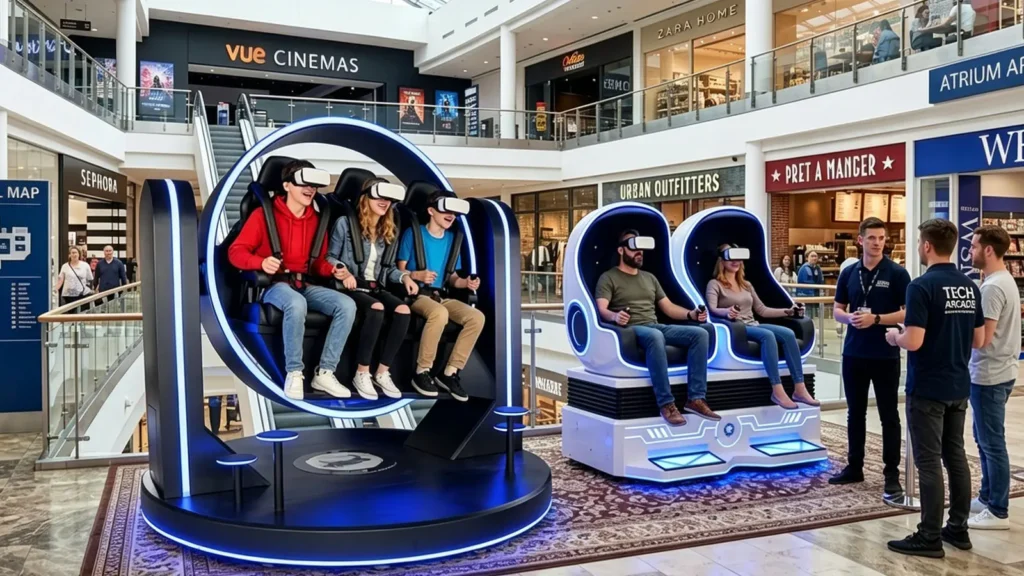Mall amusement equipment with young players enjoying VR games