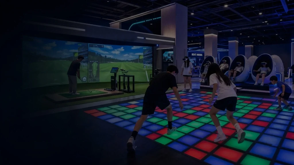 Active gaming equipment manufacturer featuring interactive floor games, sports simulators and VR arcade machines for FEC projects