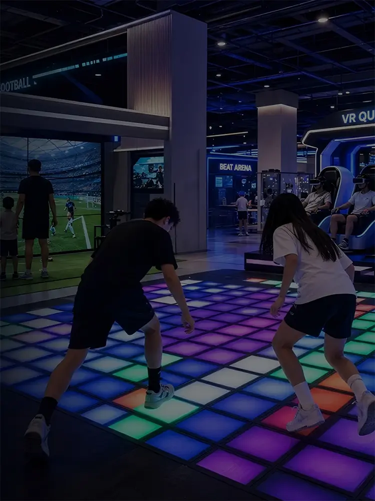 Active gaming equipment manufacturer featuring interactive floor games sports simulators and VR arcade machines for FEC projects 3