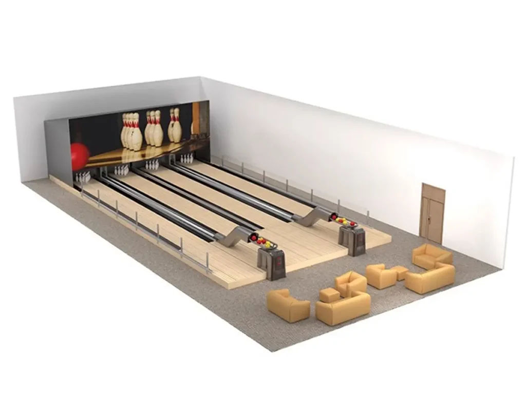 Bowling simulator 3D venue design.