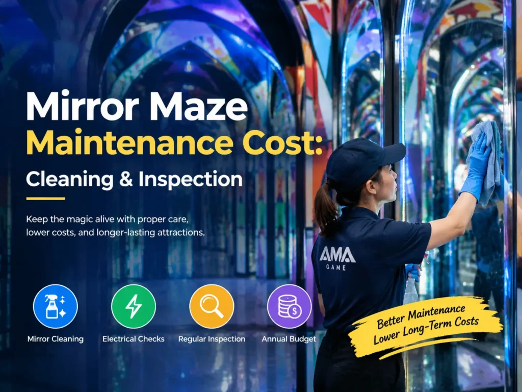 Commercial mirror maze maintenance, mirror cleaning and electrical inspection
