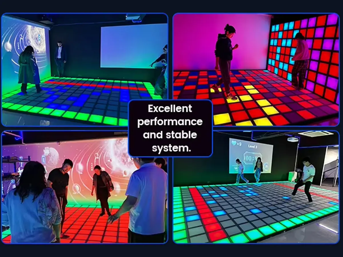 Players enjoying interactive LED floor games at an FEC.